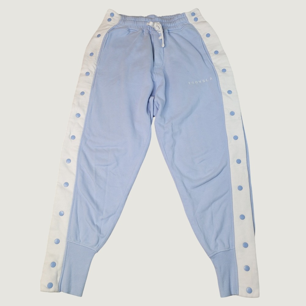 YoungLA 235 Snap Button Joggers Light Blue White YLA2204 Mens Medium Sweatpants